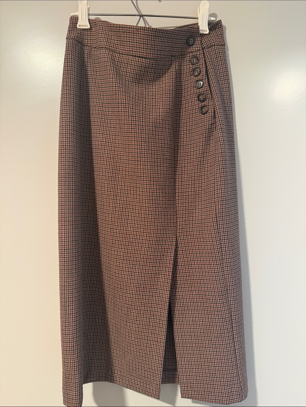 Rouje Classic Brown Houndstooth Midi Skirt FR34 XXS